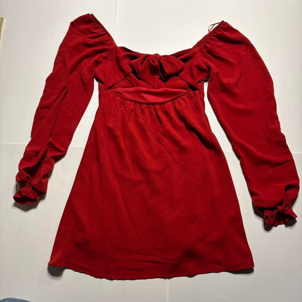 Women's Mini Red Dress with Bow Tie in Back | Small - Picture 5 of 5